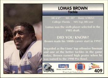 1992 Pacific #409 Lomas Brown Back