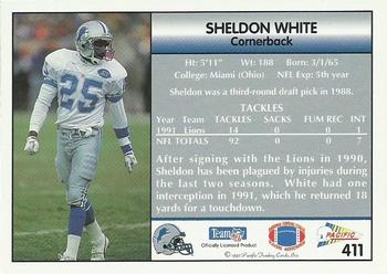 1992 Pacific #411 Sheldon White Back