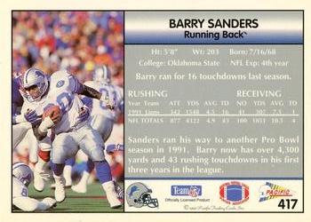 1992 Pacific #417 Barry Sanders Back