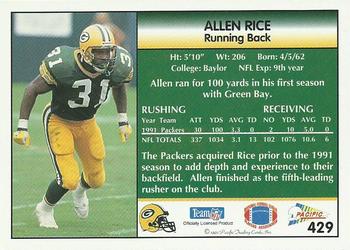 1992 Pacific #429 Allen Rice Back