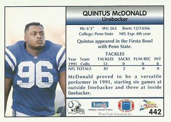 1992 Pacific #442 Quintus McDonald Back