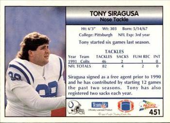 1992 Pacific #451 Tony Siragusa Back