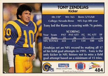 1992 Pacific #484 Tony Zendejas Back
