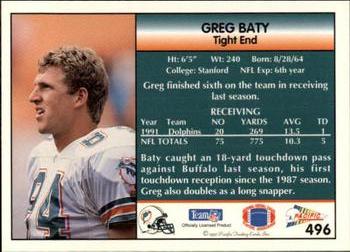 1992 Pacific #496 Greg Baty Back