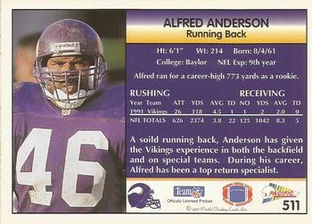 1992 Pacific #511 Alfred Anderson Back