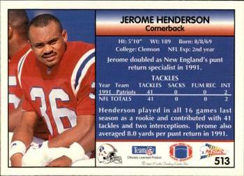 1992 Pacific #513 Jerome Henderson Back