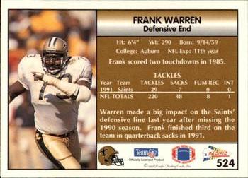 1992 Pacific #524 Frank Warren Back