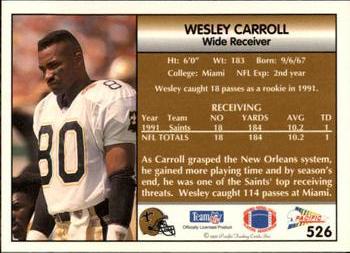 1992 Pacific #526 Wesley Carroll Back