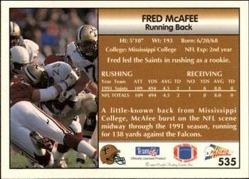 1992 Pacific #535 Fred McAfee Back