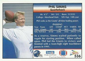 1992 Pacific #536 Phil Simms Back