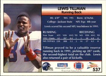1992 Pacific #537 Lewis Tillman Back