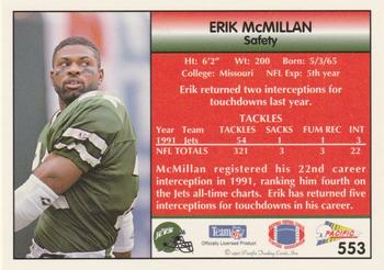 1992 Pacific #553 Erik McMillan Back