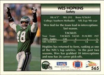 1992 Pacific #565 Wes Hopkins Back