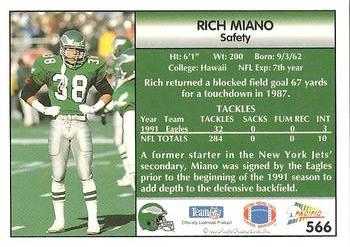 1992 Pacific #566 Rich Miano Back