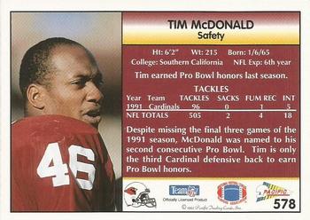 1992 Pacific #578 Tim McDonald Back