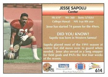 1992 Pacific #614 Jesse Sapolu Back
