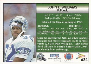 1992 Pacific #624 John L. Williams Back