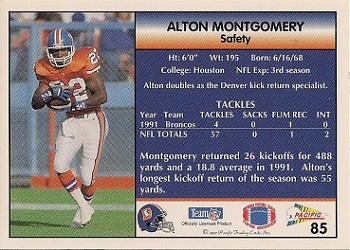 1992 Pacific #85 Alton Montgomery Back