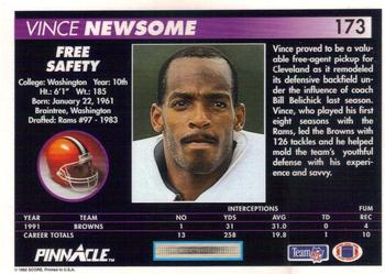 1992 Pinnacle #173 Vince Newsome Back