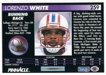 1992 Pinnacle #259 Lorenzo White Back