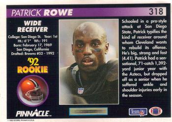 1992 Pinnacle #318 Patrick Rowe Back