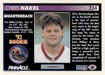 1992 Pinnacle #324 Chris Hakel Back