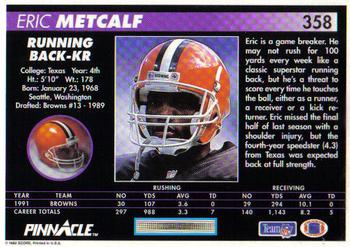 1992 Pinnacle #358 Eric Metcalf Back