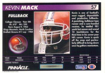 1992 Pinnacle #57 Kevin Mack Back