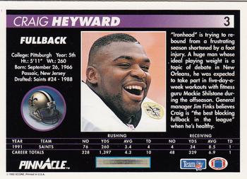 1992 Pinnacle #3 Craig Heyward Back