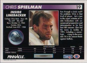 1992 Pinnacle #19 Chris Spielman Back