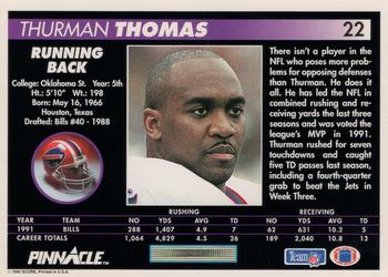 1992 Pinnacle #22 Thurman Thomas Back