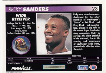 1992 Pinnacle #23 Ricky Sanders Back