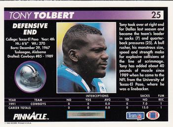 1992 Pinnacle #25 Tony Tolbert Back