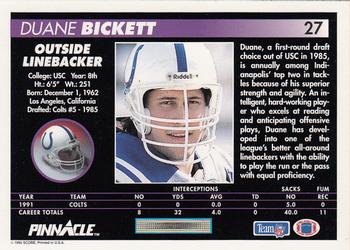 1992 Pinnacle #27 Duane Bickett Back