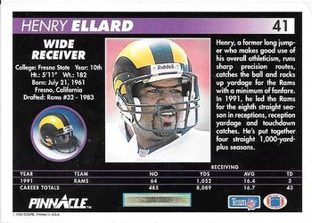 1992 Pinnacle #41 Henry Ellard Back