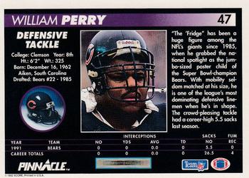 1992 Pinnacle #47 William Perry Back