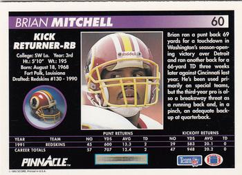 1992 Pinnacle #60 Brian Mitchell Back
