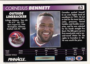 1992 Pinnacle #63 Cornelius Bennett Back