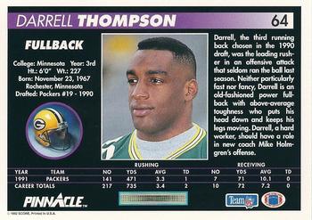 1992 Pinnacle #64 Darrell Thompson Back