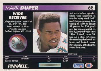1992 Pinnacle #68 Mark Duper Back