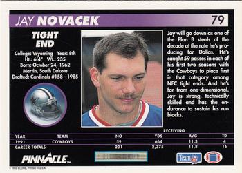 1992 Pinnacle #79 Jay Novacek Back