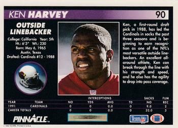 1992 Pinnacle #90 Ken Harvey Back
