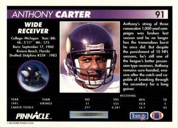 1992 Pinnacle #91 Anthony Carter Back