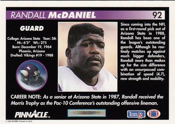 1992 Pinnacle #92 Randall McDaniel Back