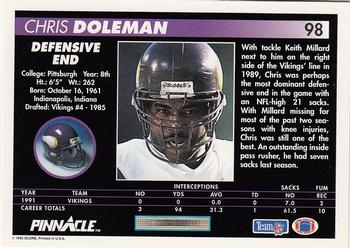 1992 Pinnacle #98 Chris Doleman Back
