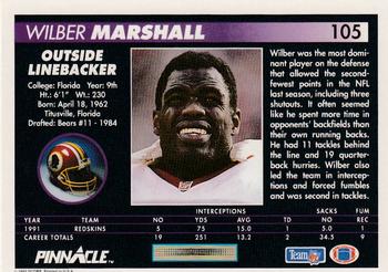 1992 Pinnacle #105 Wilber Marshall Back