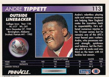 1992 Pinnacle #113 Andre Tippett Back