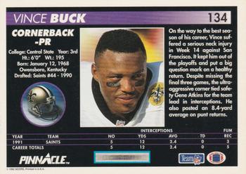 1992 Pinnacle #134 Vince Buck Back