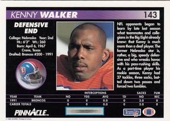 1992 Pinnacle #143 Kenny Walker Back