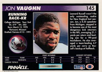 1992 Pinnacle #145 Jon Vaughn Back
